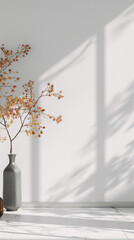 Autumn Branches in Vase with Shadows on White Wall for Minimalist Home Décor Advertisement