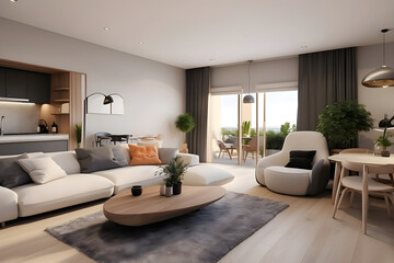 Fototapeta premium Contemporary Luxury Living Room Interior with Fireplace