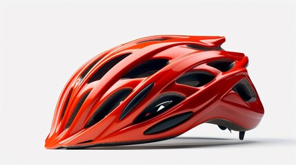 Sleek red bicycle helmet on a clean white background.