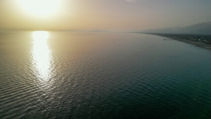 Panoramic aerial view of Lido di Camaiore and Viareggio shoreline in summer season