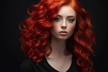 Portrait of a beautiful girl with red hair on a black background