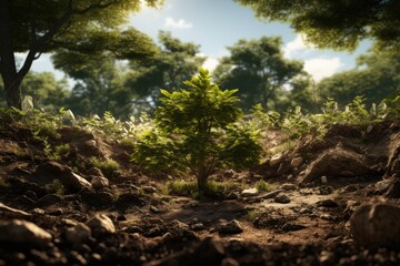 Fototapeta na wymiar Planting small trees in natural soil.