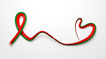 Fototapeta na wymiar Belarus flag heart shaped wavy ribbon 3d illustration