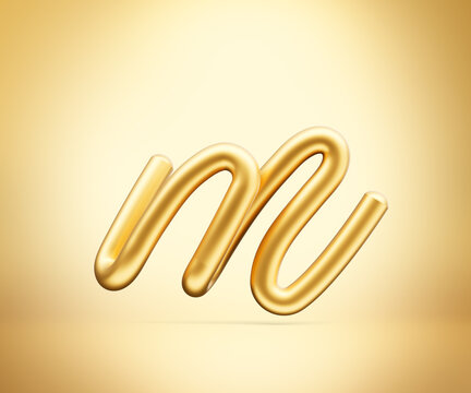 3d Golden Shiny Small Letter m Alphabet m Rounded Inflatable Font Golden Background 3d Illustration