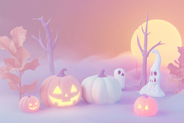 Halloween 3d rendering luxury background with pumpkin atmosphere, 3d rendering halloween banner background