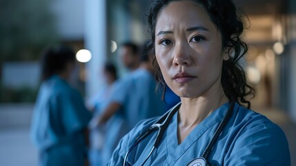 healthcare focus: a confident woman in blue scrubs