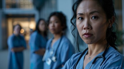 healthcare focus: a confident woman in blue scrubs