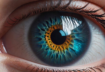 Close-up of human iris, macro photography, human eye,