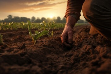 Farmer using soil meter for planting. - obrazy, fototapety, plakaty