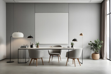 Create an office wall three meters deep from where the photo was taken, modern, with lighter tones mixing white and gray colors, few details on the wall.