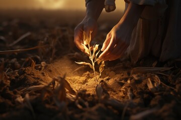 Female hands cultivating fertile soil for abundant harvest.