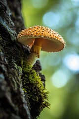 macro photography of a mushroom that lives in the gaps of a tree
