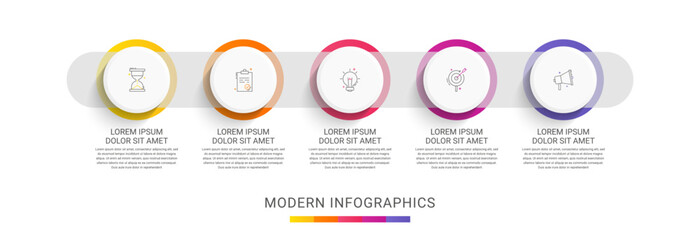 Circle vector infographic template with five steps and options for annual reports, presentations, advertising, chart. Modern business illustration.