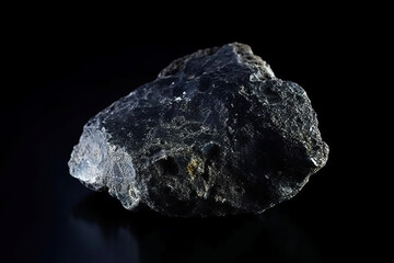 Babingtonite is a rare precious natural stone on a black background. AI generated. Header banner mockup with space.