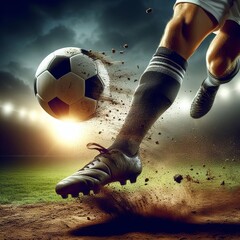 Foot of soccer player on ball