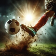 Foot of soccer player on ball