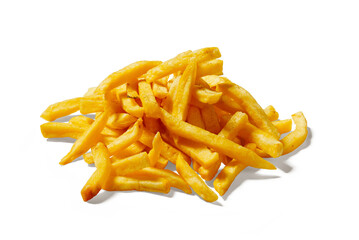 A pile of French fries isolated on a transparent background with transparent shadow.