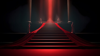 Luxurious and elegant red carpet staircase, holiday awards ceremony event