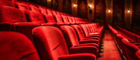 Elegant Array of Red Theater Seats: The Warm Ambience of a Classic Movie Palace