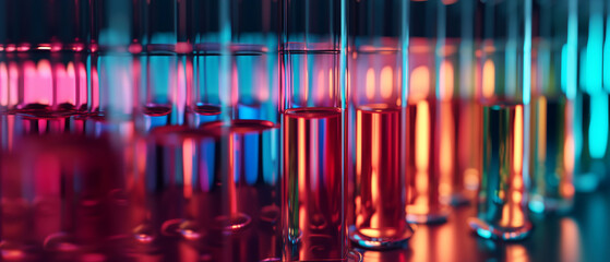 Vibrant Colored Test Tubes in Laboratory Setting: A Vivid Display of Scientific Research and Chemical Analysis