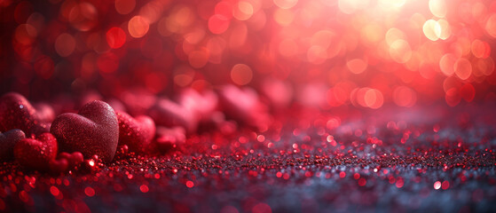 St. Valentine's Day red bokeh background with hearts, place for text.generative ai - obrazy, fototapety, plakaty