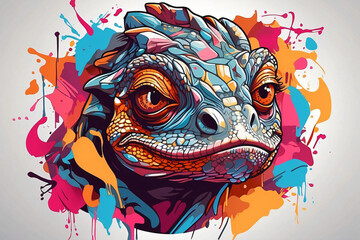 illustration with colorful paint of lizard head
