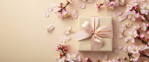 Spring gift box concept. Valentine or Mother's Day celebration - obrazy, fototapety, plakaty