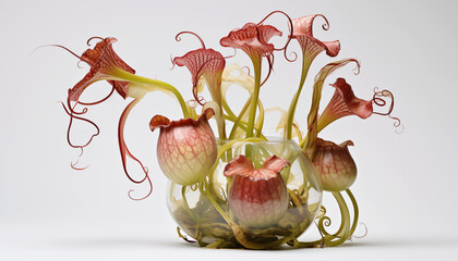 A rare and exotic Pitcher Plant isolated, white background - obrazy, fototapety, plakaty