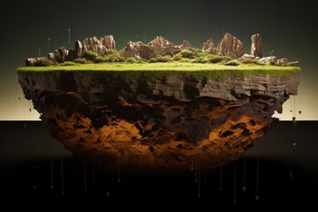 3D Illustration of Earth Land with Grass and Rocks
