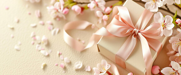 Fototapeta na wymiar Spring gift box concept. Valentine or Mother's Day celebration
