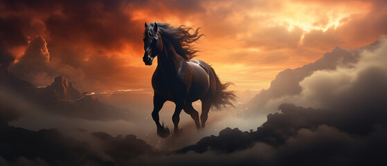 Enter a dreamy horse world with this wallpaper, where majestic equines roam in a serene and enchanting landscape. - obrazy, fototapety, plakaty