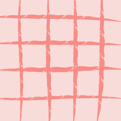 Fototapeta premium Hand Drawn Irregular Geometric Pattern with doodle freehand grid. Unique pink, red, pale, beige brush shapes and borders. y2k grunge Simple Design Element, Vector Illustration Grid.