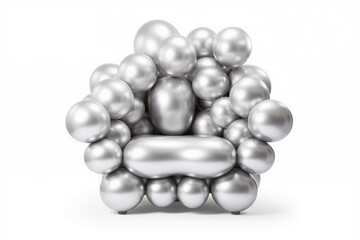 armchair is made of many silver shiny color metallic balloon inflatable festival, isolated