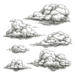 clouds drawn by hand with a pen, in the style of engraving. Generated AI