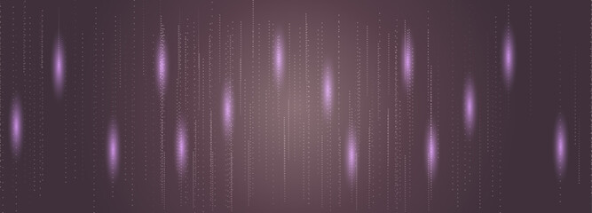 Abstract banner with glowing falling stars and light sparkle matrix sky background. Vector template with purple and violet gold gradient. Geometric design for wallpaper, backdrop, card, flier. EPS 10.