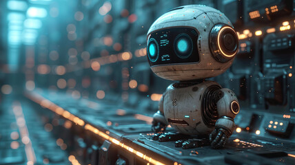 Fototapeta premium animated chatbot surrounded by floating communication platforms with a blue to black background