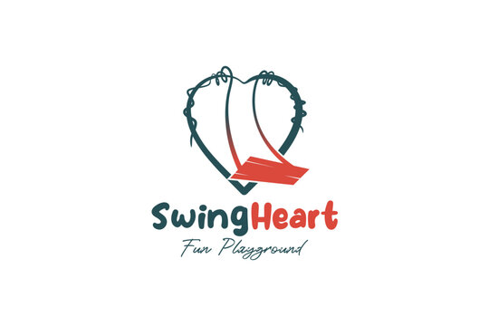 Playground sitting swing logo design with heart concept