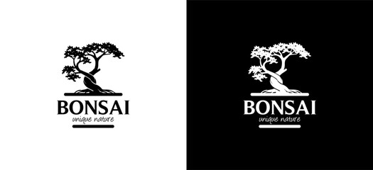 Unique and beautiful natural bonsai tree logo design, art tree silhouette