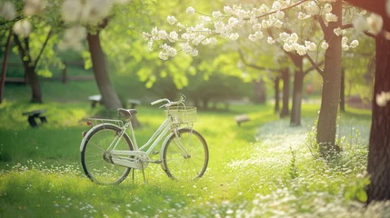 Papier Peint photo autocollant Vélo White bicycle in fresh summer park