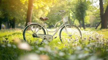 Deurstickers White bicycle in fresh summer park © buraratn