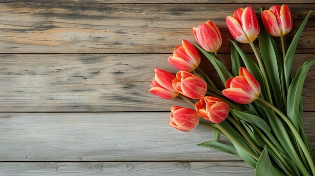 Spring background!A bouquet of tulips on a wooden background.Holiday greeting card for Valentine's Day, Woman's Day, Mother's Day, Easter!