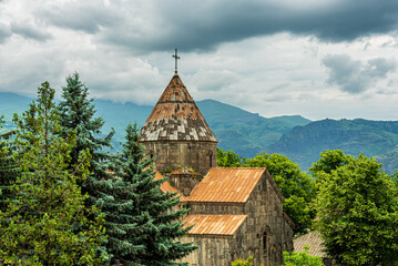 Aerial view of Sanahin Monastery UNESCO World Heritage Site. Lori Province, Armenia