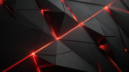 Abstract black geometry with glowing red lines