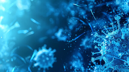 Bacteria virus with rich surface details on blue background, technology medical concept illustration 3D rendering
