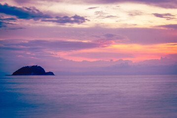Sunset from Alassio (Liguria, Italia). View of the Gallinara Island