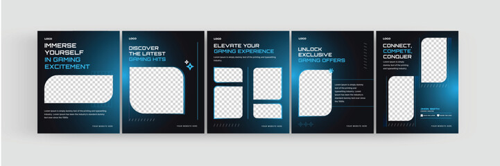 eSports gaming social media carousel, Instagram and LinkedIn banner design for gamers, vector illustration EPS 10