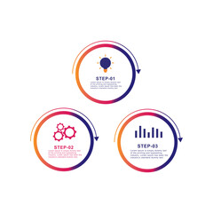 3 step circles. Circular corporate workflow graphic elements. Company flowchart presentation slide template. Vector info graphic design