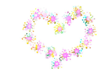 Heart shaped bunch of many colored flowers