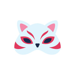 Cartoon Color Half Japanese Kitsune Mask Flat Design Style Isolated on a White Background . Vector illustration of Fox Demon Element Costume