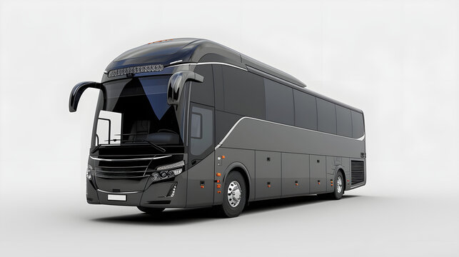 Beautiful luxury Gray black Bus on isolated white background, Mock-up 3d Bus Illustration, Generative Ai